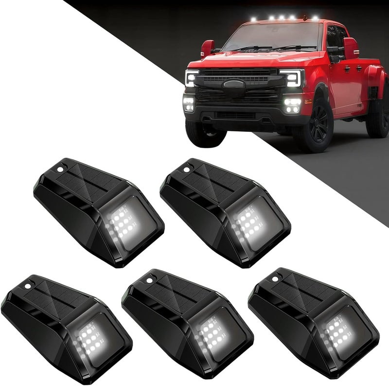 ALDST Upgraded Solar Wireless No Drill Truck Cab Roof Lights, Auto On/Off with Motion Vibration Sensor Ultra-Bright LED IP67 Waterproof Solar Security Lights for Trucks RVs 5PCS (White) - Image 1